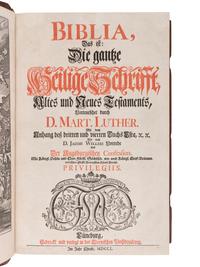 [BINDING - ERNST RÜCKERT]. LUTHER, Martin (1483-1586). Biblia, Das Ist: Die Gantze Heilige Schrift, Altes und Neues Testaments... Lüneburg: Sternischen Buchdruderen, 1750.