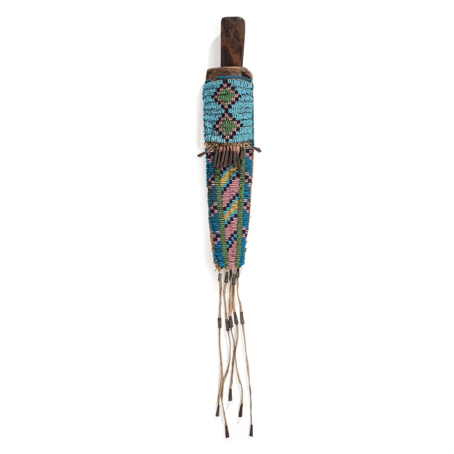 Plains Beaded Knife Sheath, with Buffalo Rawhide Lining