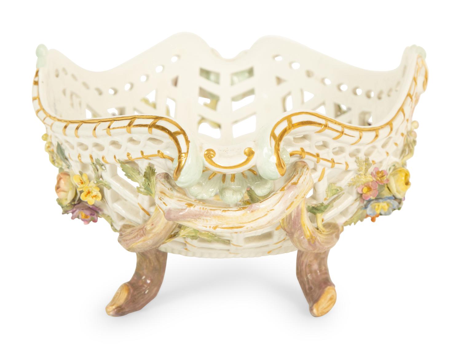 A Meissen Porcelain Footed Oval Center Basket — 19th Century
