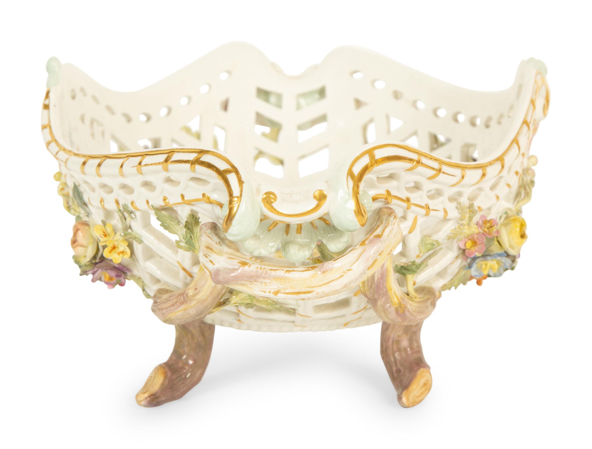 A Meissen Porcelain Footed Oval Center Basket — 19th Century
