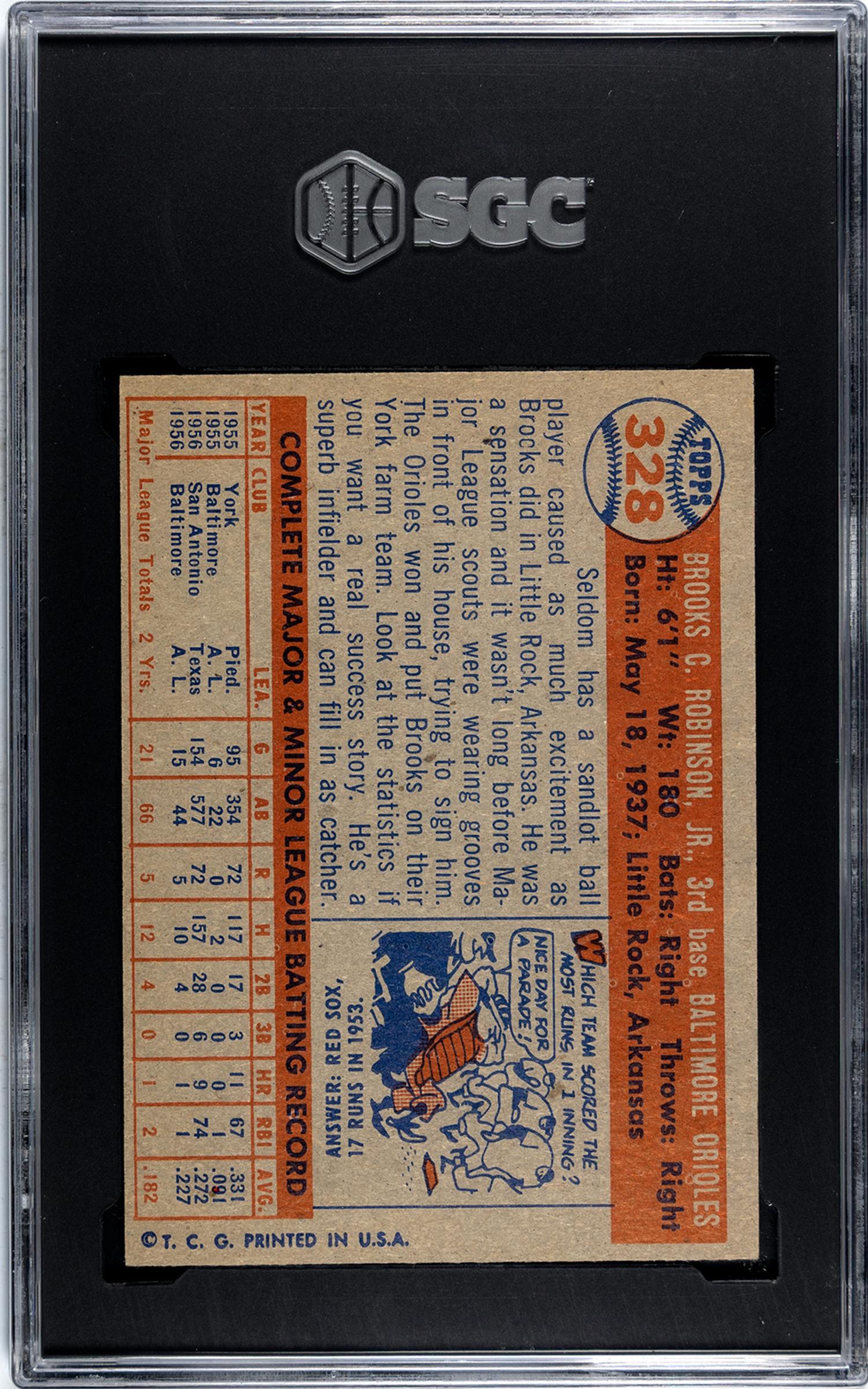 A 1957 Topps Brooks Robinson Rookie Baseball Card No. 328 (SGC 7.5 NM+)