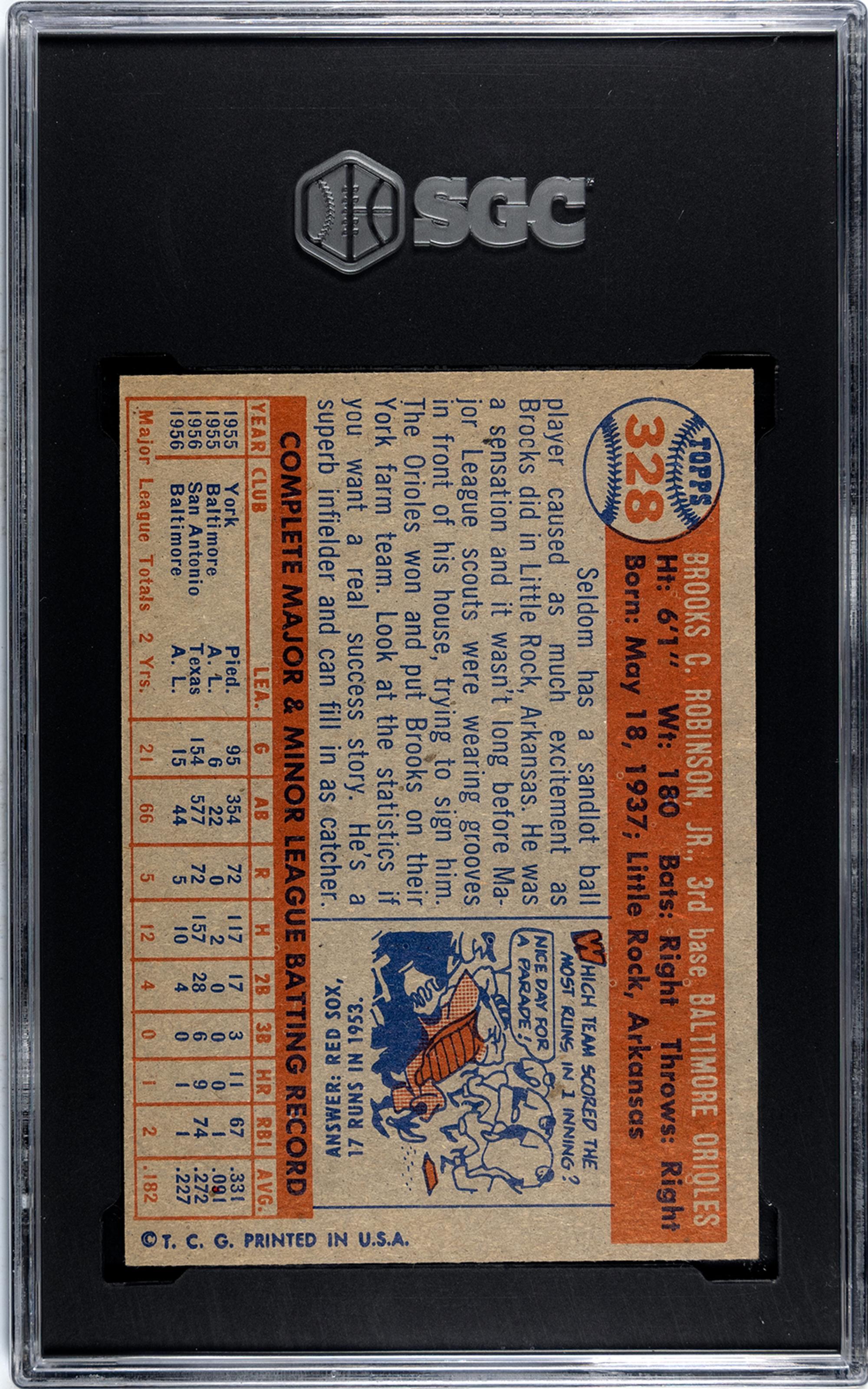 A 1957 Topps Brooks Robinson Rookie Baseball Card No. 328 (SGC 7.5 NM+)