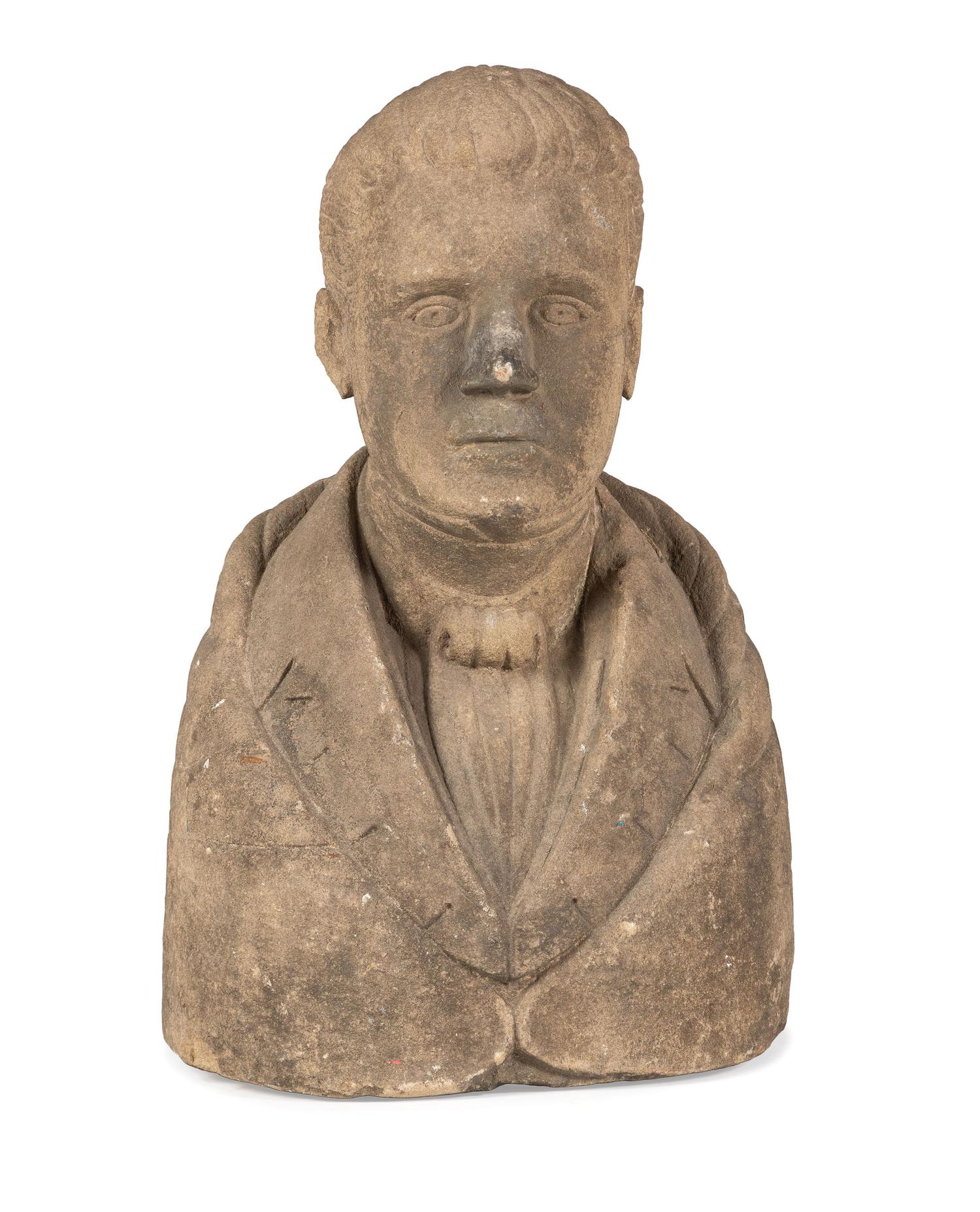 A Carved Stone Bust of a Gentleman