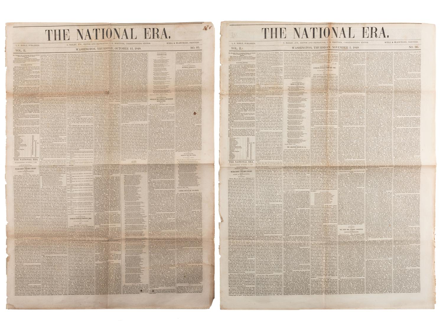 [SLAVERY & ABOLITION]. A group of 4 issues of the anti-slavery paper, The National Era . Washington, DC: American and Foreign Anti-Slavery Society, 1848.