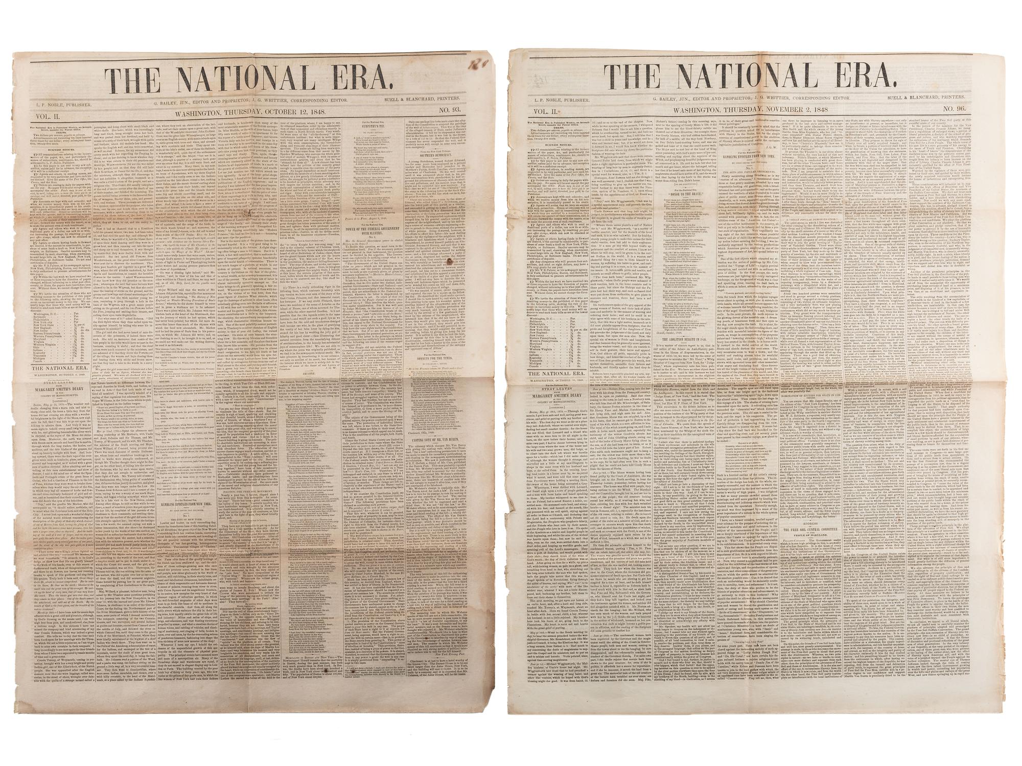 [SLAVERY & ABOLITION]. A group of 4 issues of the anti-slavery paper, The National Era . Washington, DC: American and Foreign Anti-Slavery Society, 1848.
