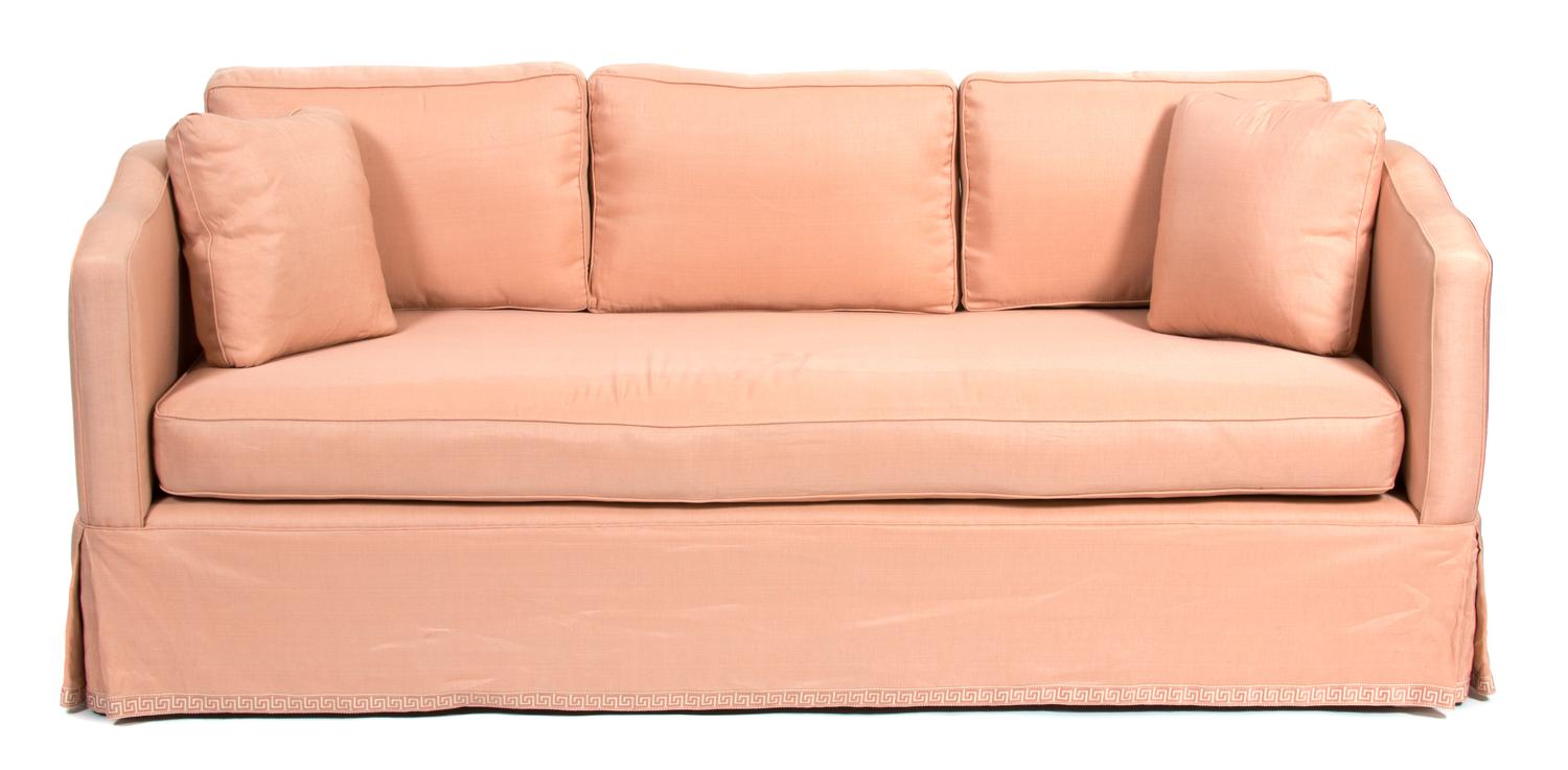A Contemporary Pink Silk Upholstered Day Bed Height 33 x length 78 x depth 35 inches. — 20TH CENTURY