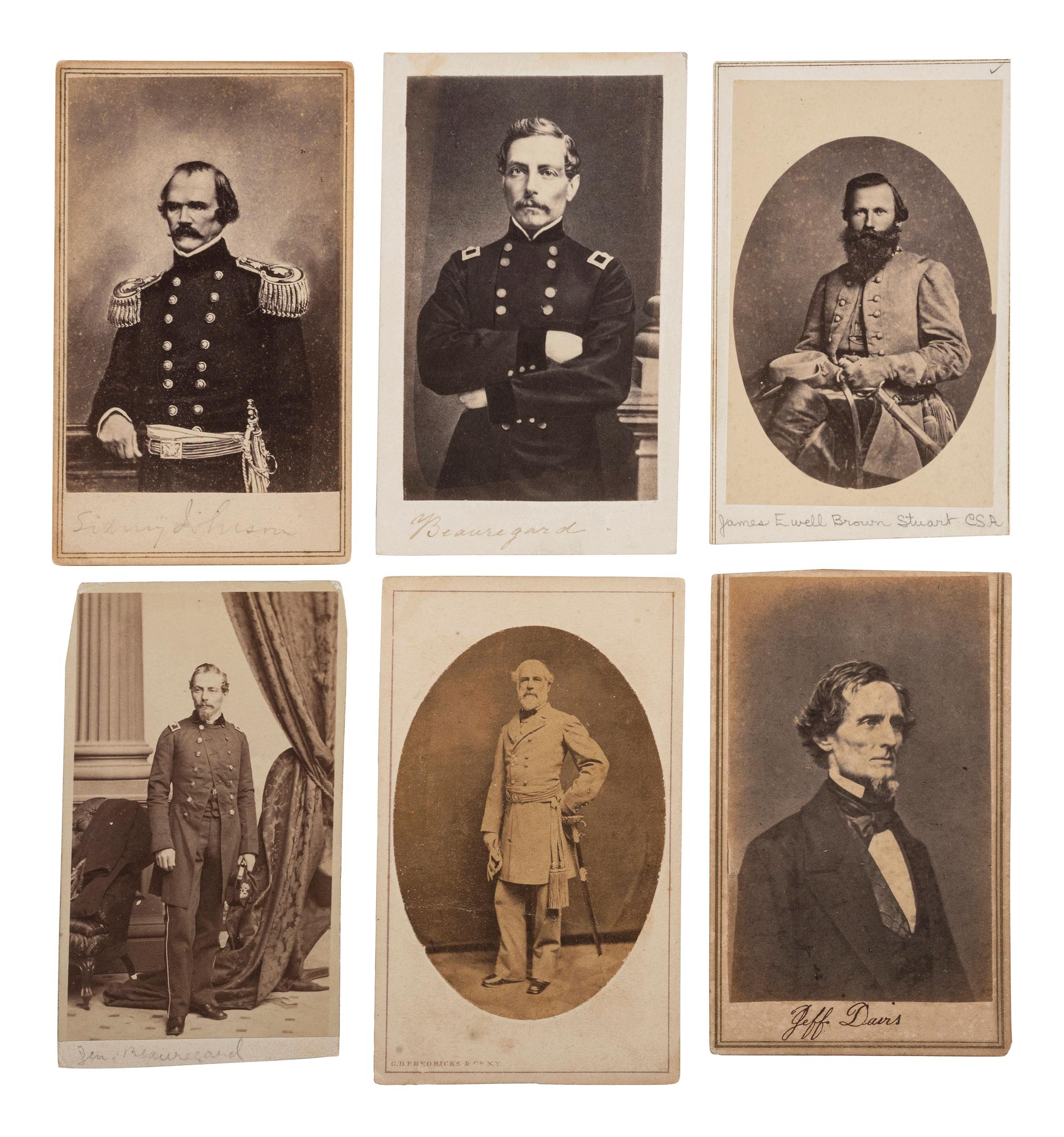 [CIVIL WAR - CONFEDERACY]. A group of 6 CDVs of political and military leaders, incl. Jefferson Davis and Robert E. Lee.