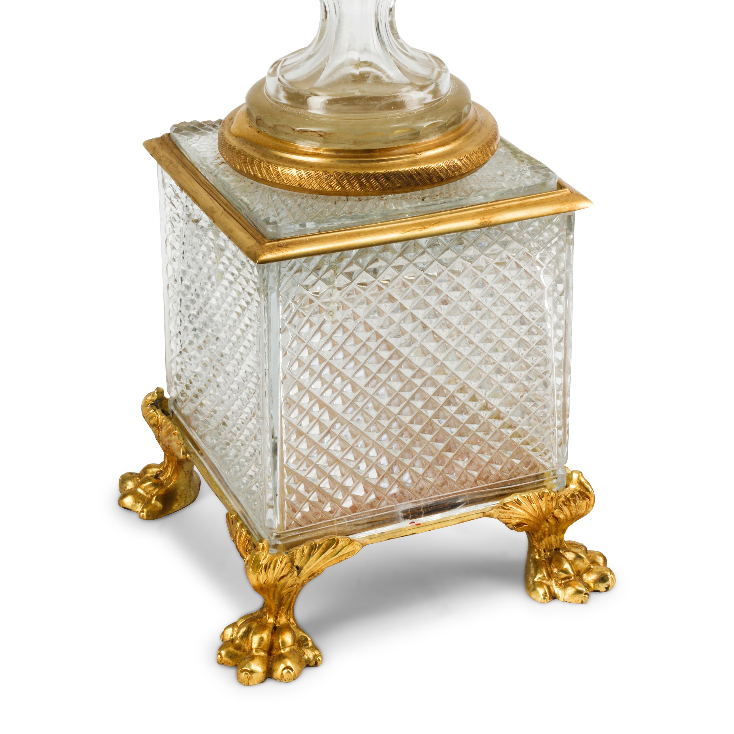 A Pair of Empire Style Gilt Bronze Mounted Cut Glass Campagna Urns