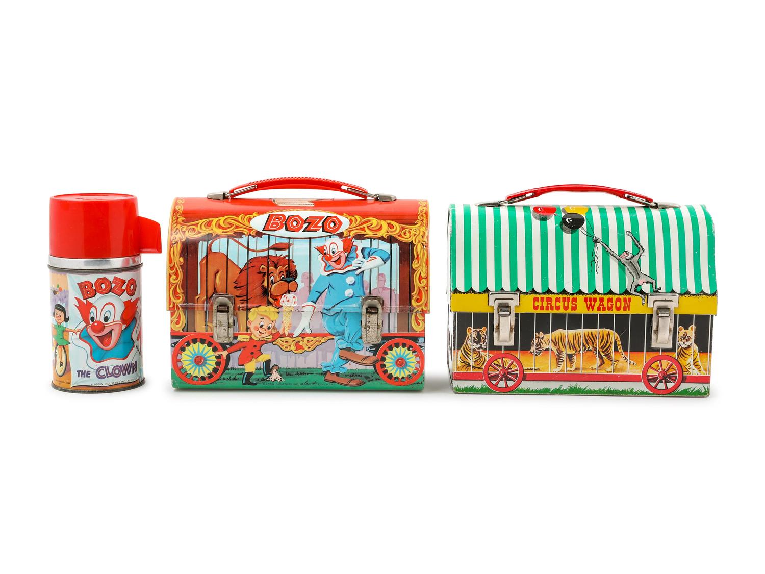 An Aladdin Industries "Bozo" Lunch Box and a Circus-Themed Lunch Box