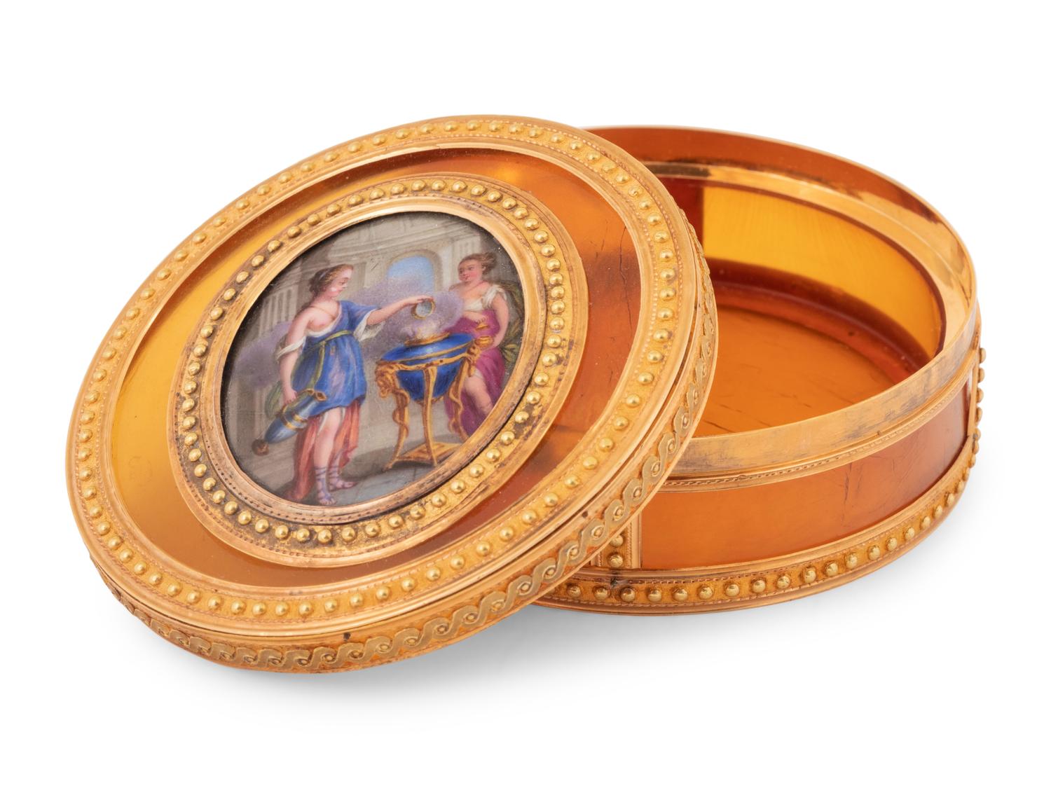 A Louis XV Gold and Enamel Plaque-Mounted Bonbonnière