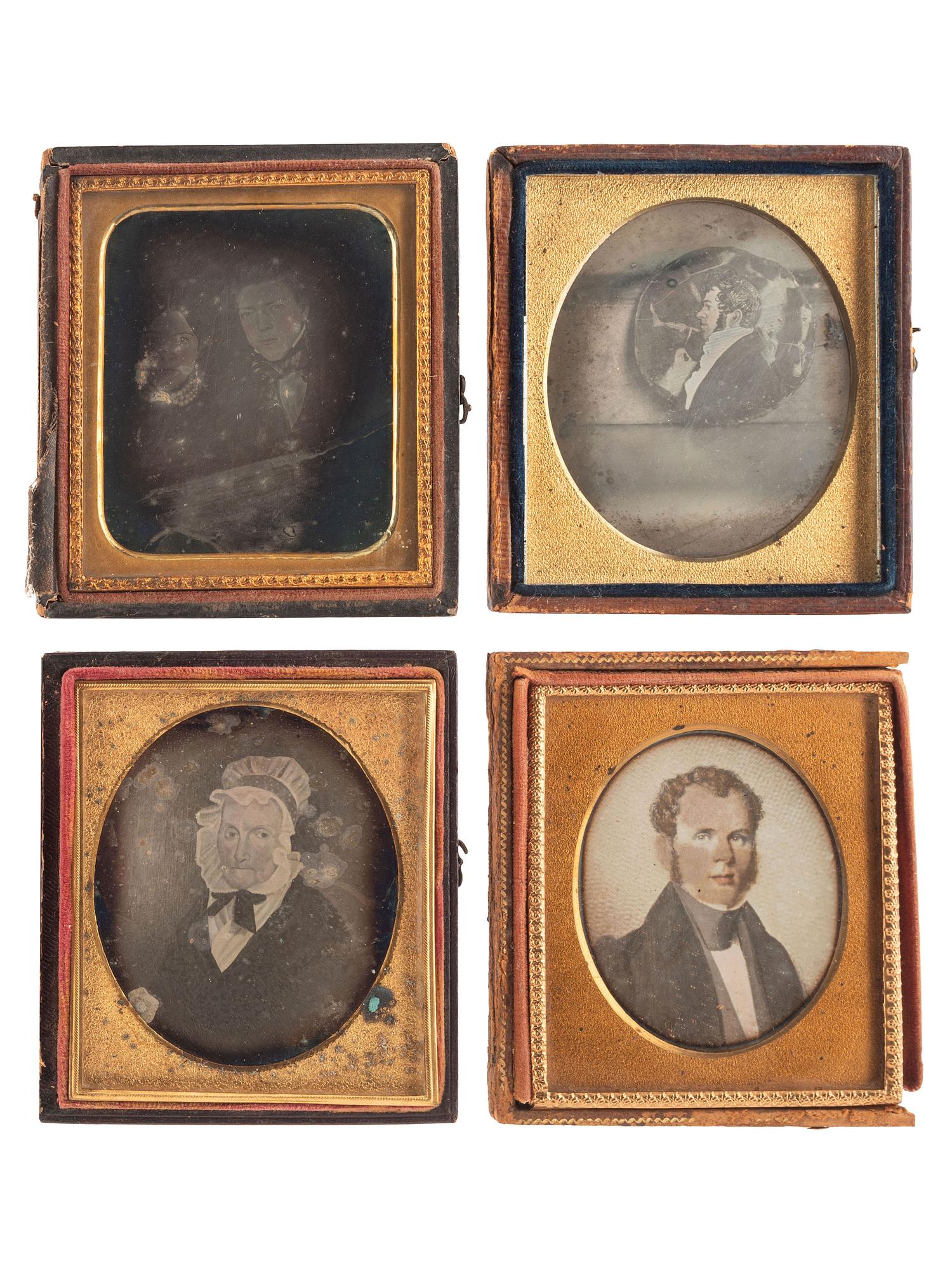 [EARLY PHOTOGRAPHY]. A group of 11 daguerreotypes of painted portraits highlighted by a pair of half plate images by Cowden of Wheeling, VA, including: