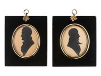 A Pair of Cut Paper Silhouette Portraits and a Wax Portrait