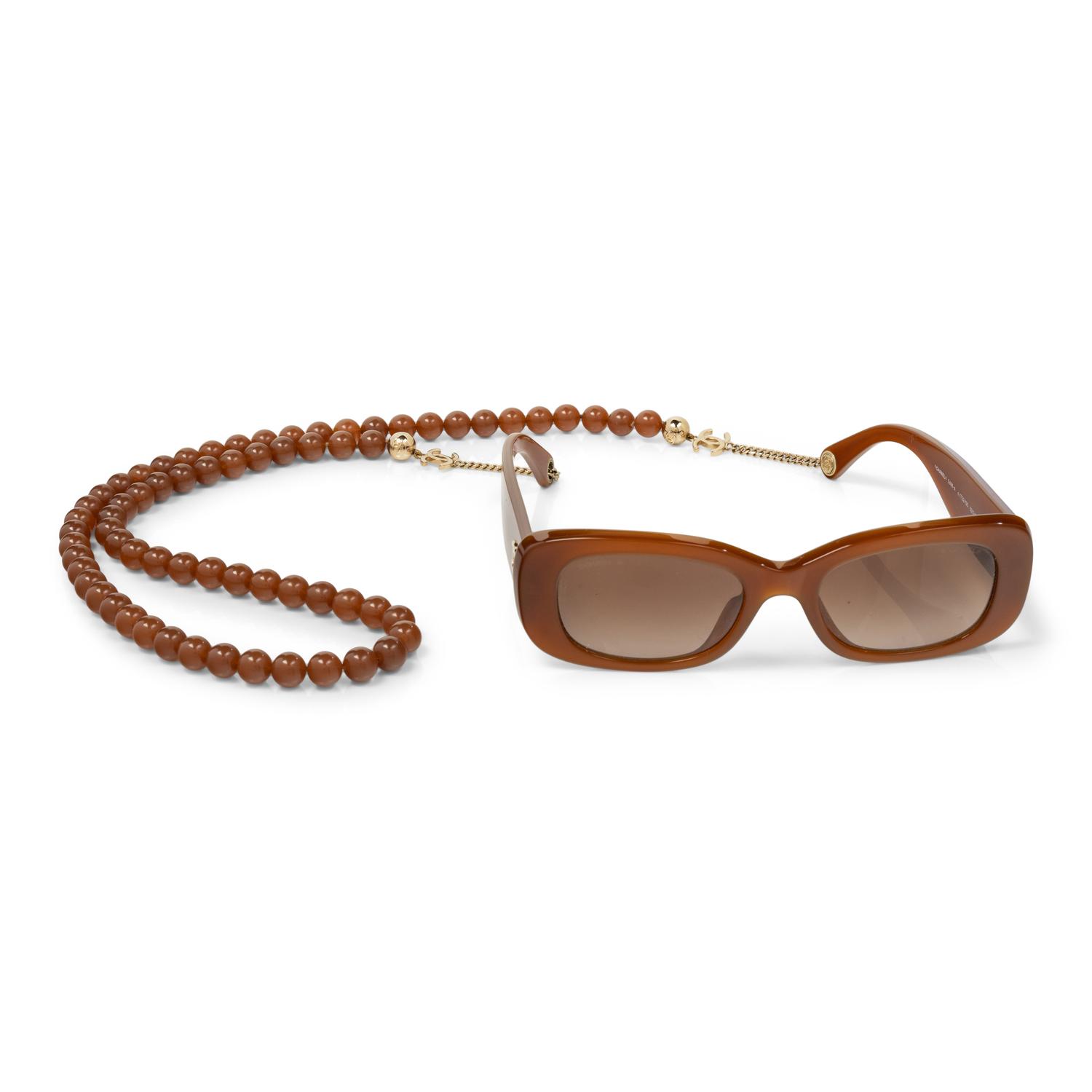 CHANEL, SUNGLASSES & BEADED CHAIN