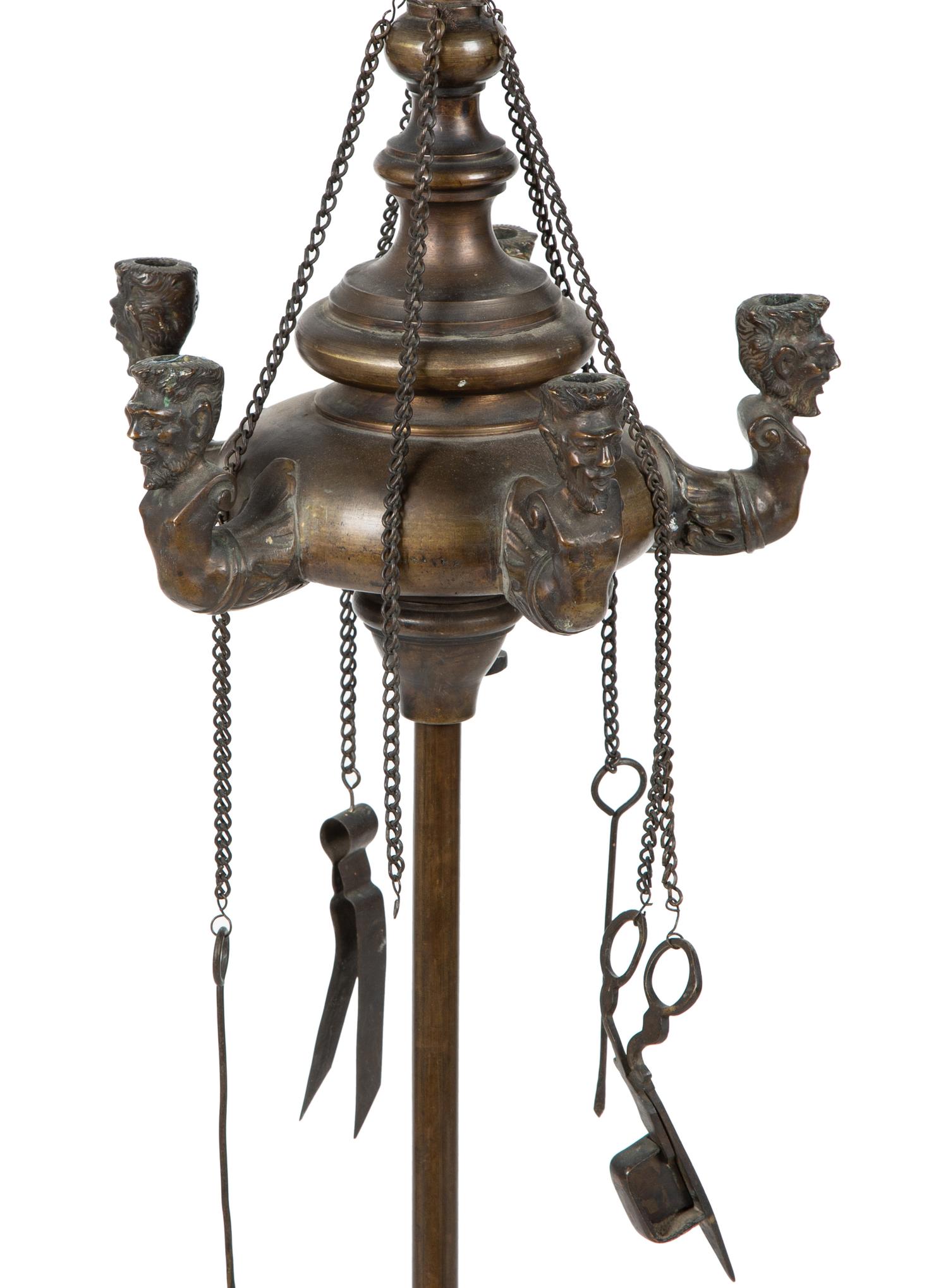 A Grand Tour Style Bronze Oil Lamp — 19TH CENTURY