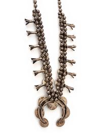 Navajo Silver and Turquoise Squash Blossom Necklace
