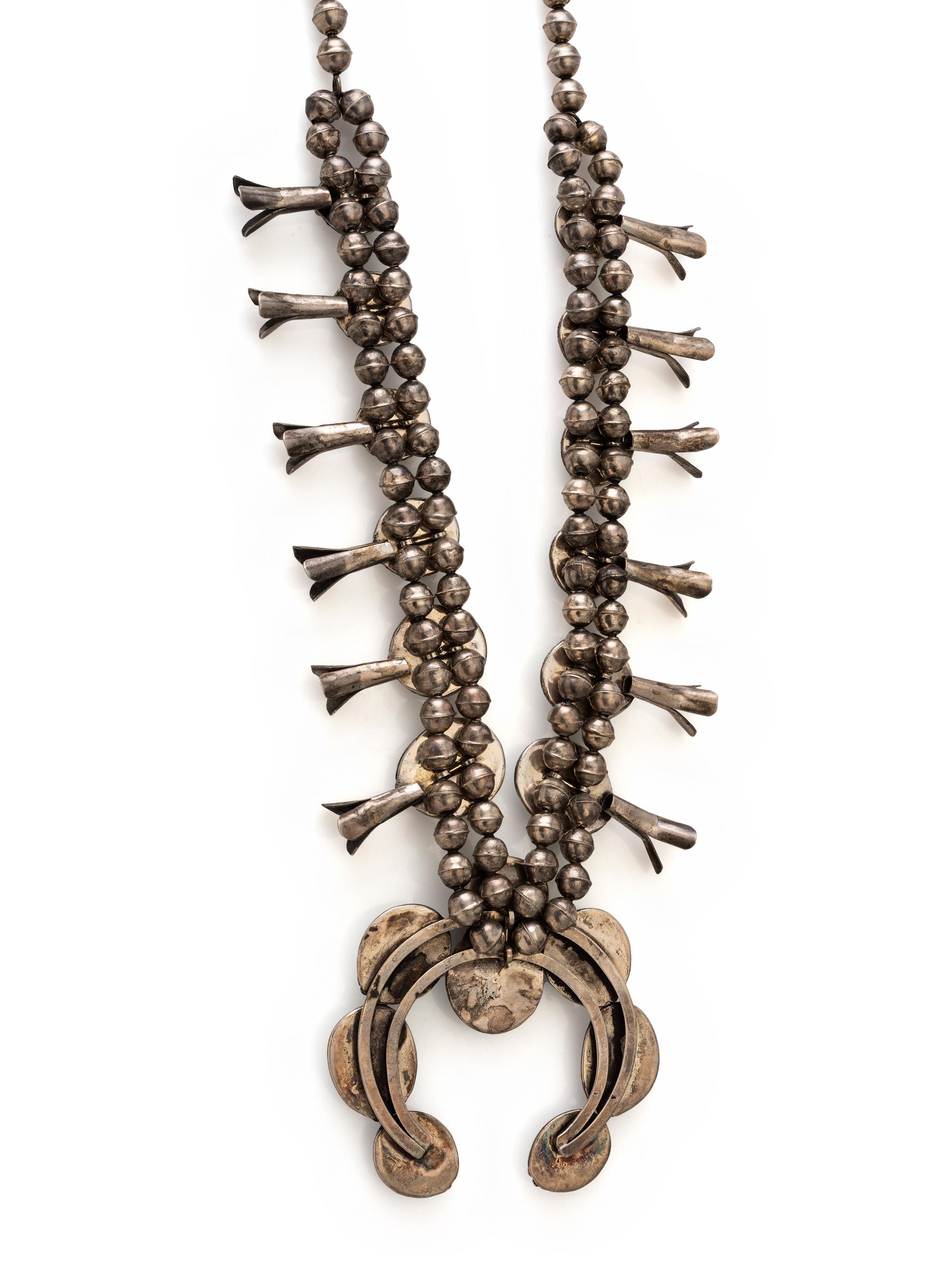 Navajo Silver and Turquoise Squash Blossom Necklace