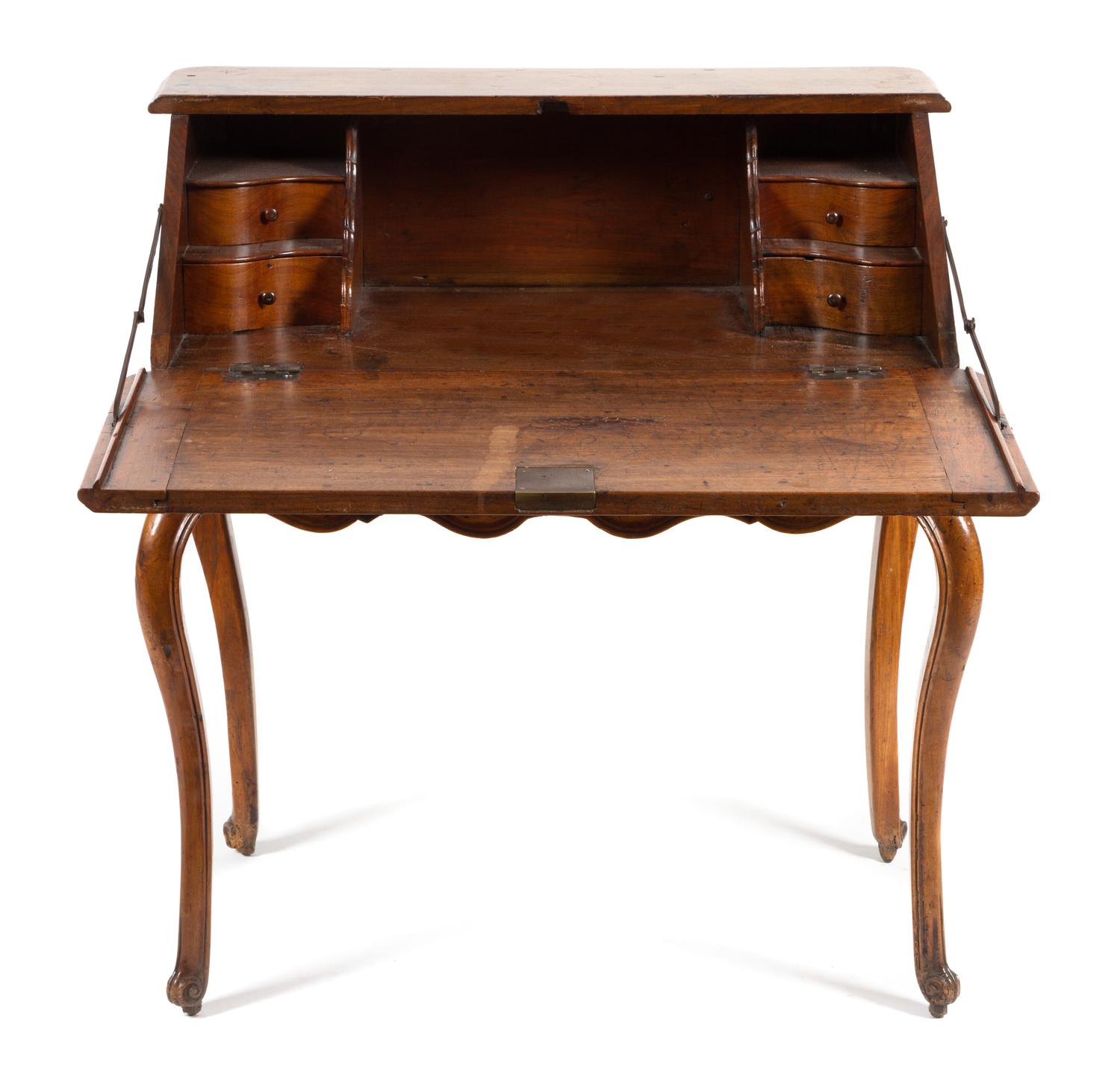 A Louis XV Provincial Walnut Bureau en Pente Height 36 x width 33 1/2 x depth 22 inches. — 18TH CENTURY