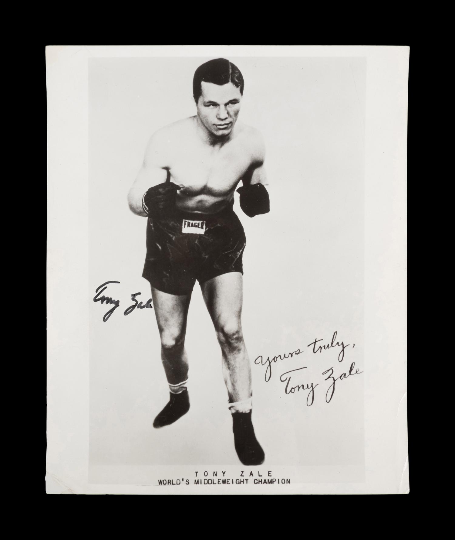 A Group of Middleweight Boxing Champion Rocky Graziano, Tony Zale and Jake LaMotta Signed Autograph Photographs,