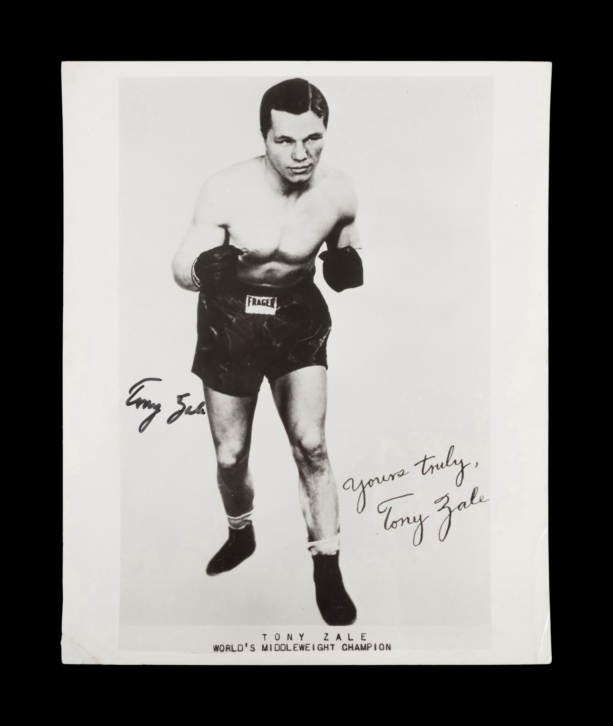 A Group of Middleweight Boxing Champion Rocky Graziano, Tony Zale and Jake LaMotta Signed Autograph Photographs,
