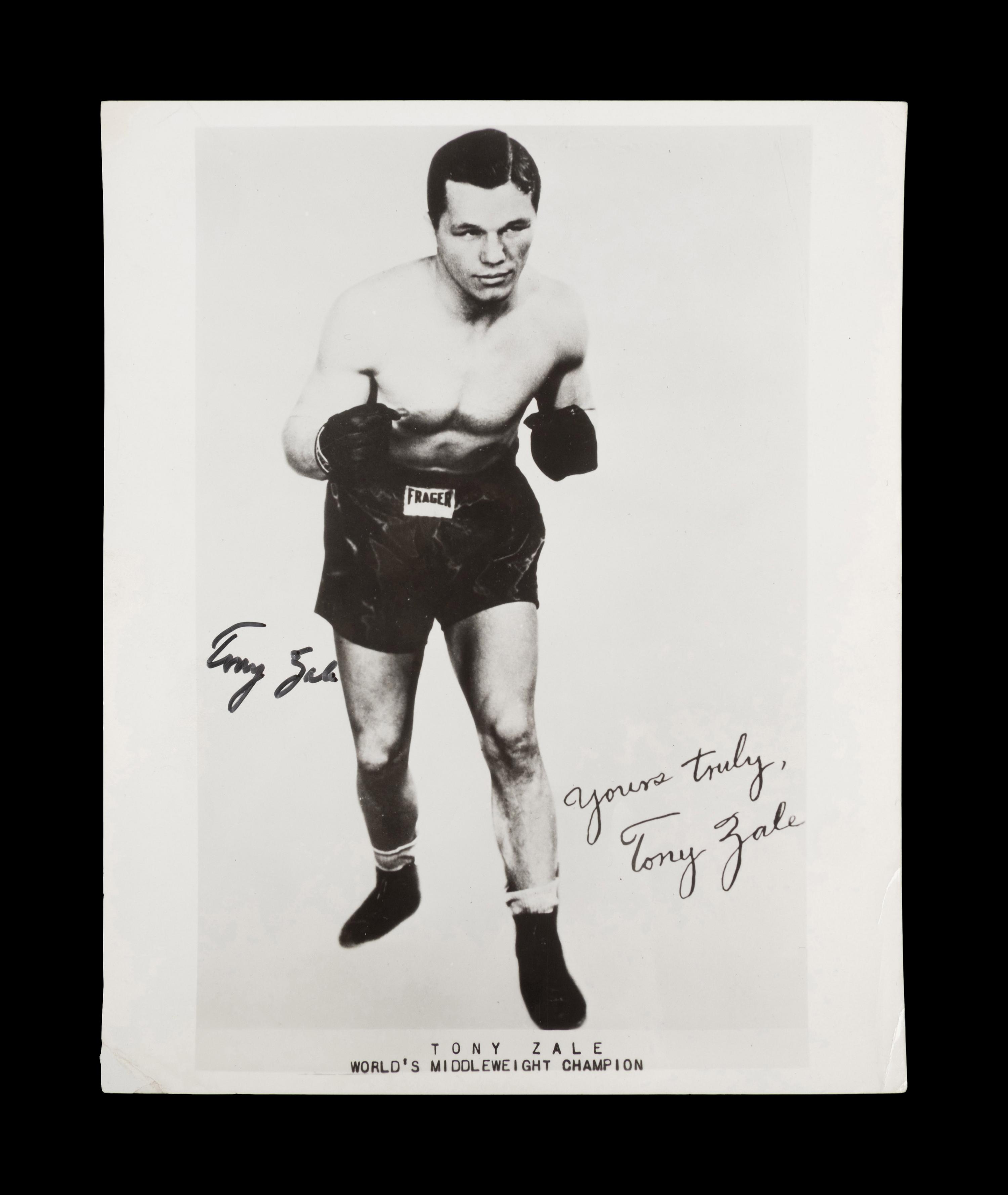 A Group of Middleweight Boxing Champion Rocky Graziano, Tony Zale and Jake LaMotta Signed Autograph Photographs,