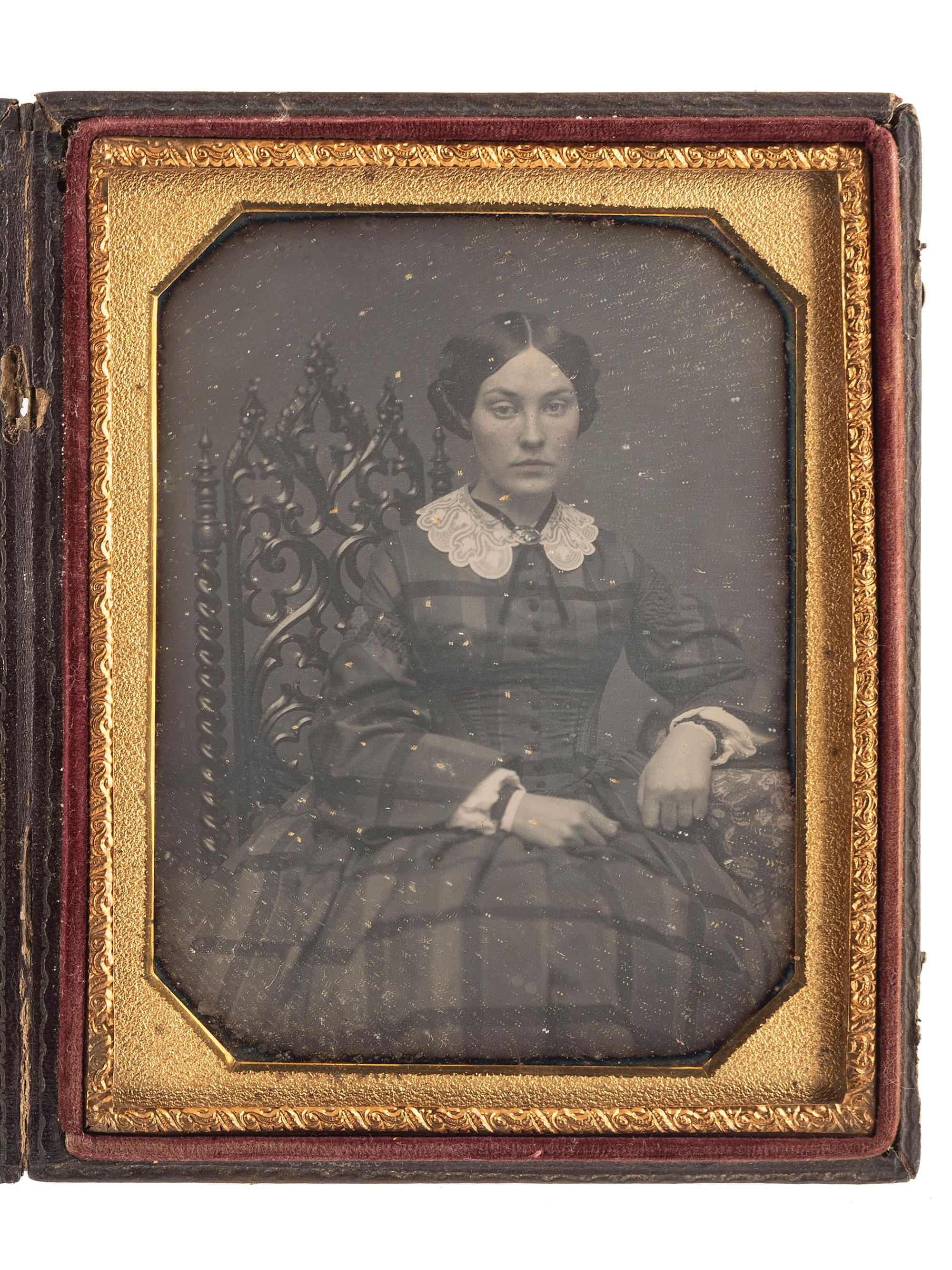 [EARLY PHOTOGRAPHY]. A group of 17 daguerreotype portraits featuring sitters with ornate, unusual, or highly visible chairs, including: