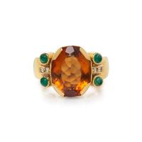 YELLOW GOLD, CITRINE, EMERALD, AND DIAMOND RING