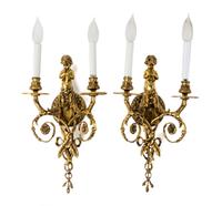 A Pair of Neoclassical Brass Two-Light Figural Sconces Height 21 inches. — 20TH CENTURY