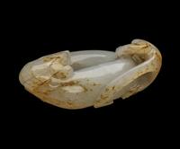 A Chinese Russet and White Jade 'Chilong' Bi- Form Pendant