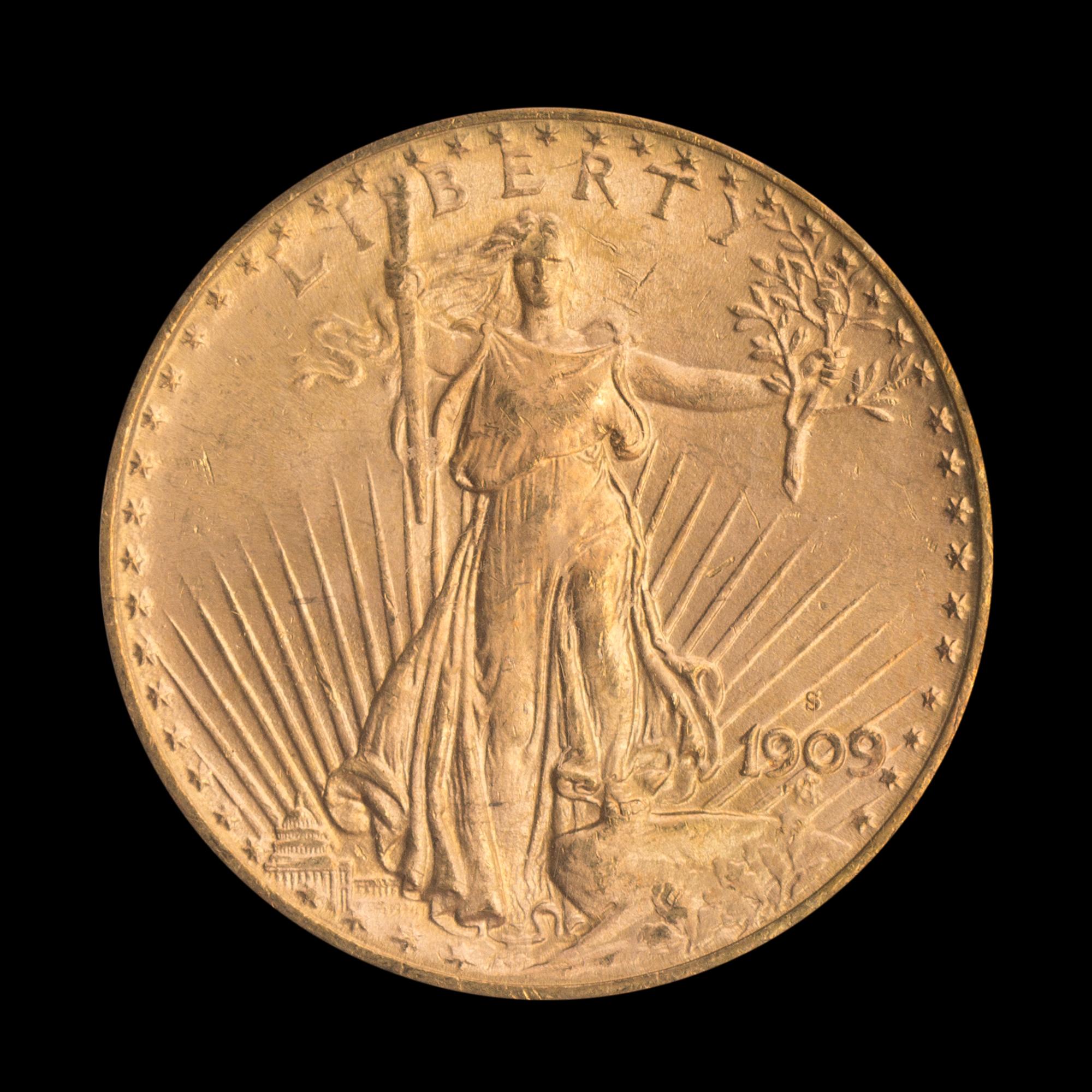 A United States 1909-S St. Gaudens $20 Gold Coin
