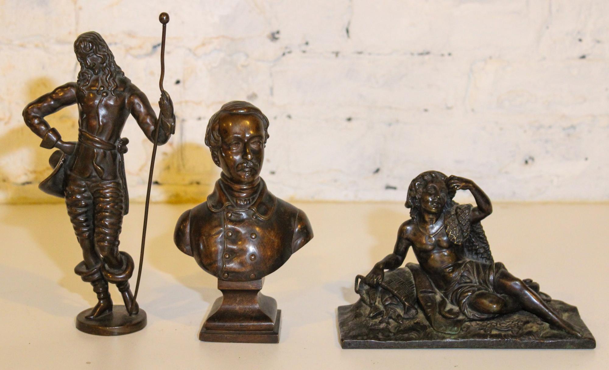 Three Continental Bronze Figures. Height of tallest 9 3/4 inches.