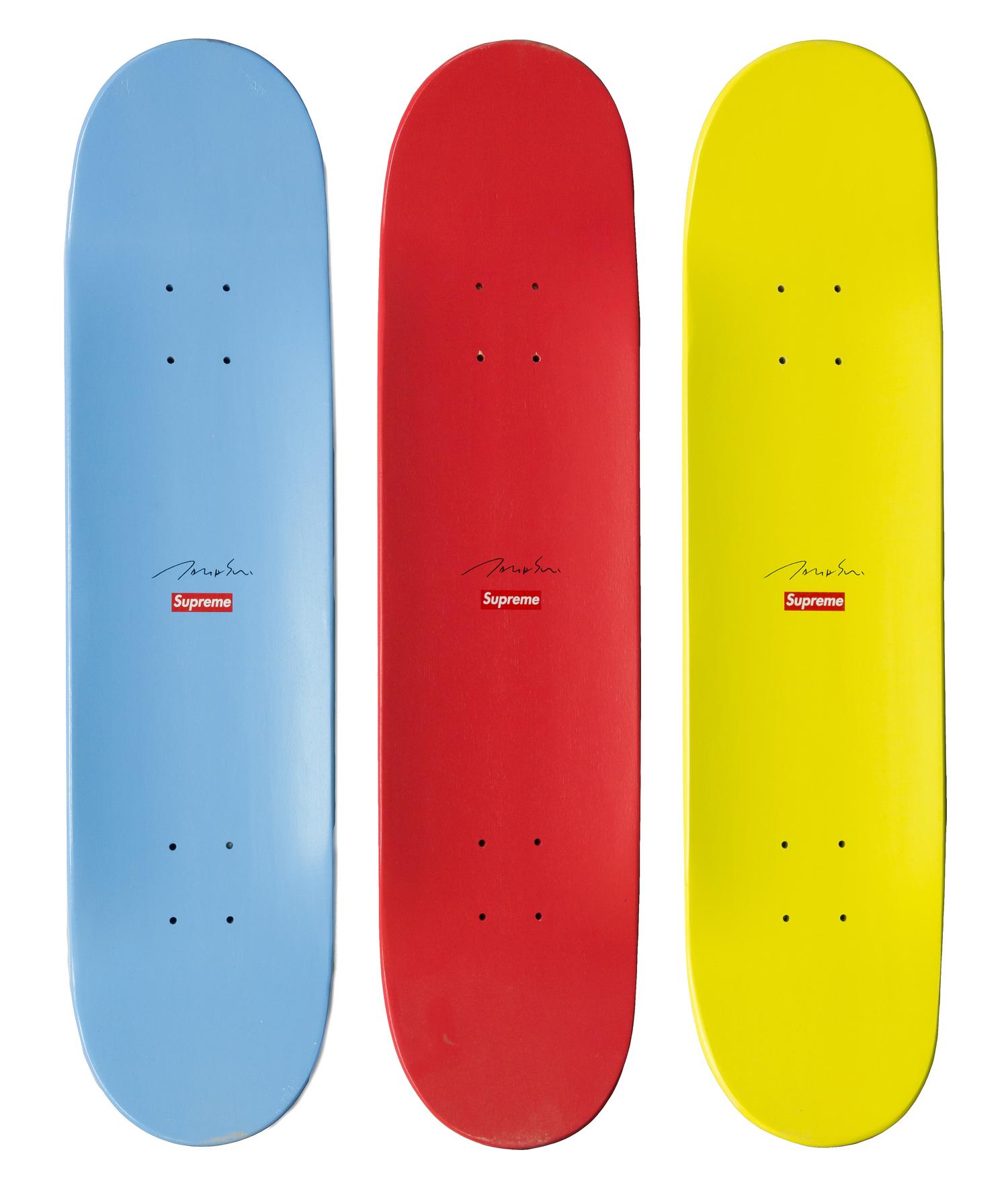 Takashi Murakami, (Japanese, b. 1962), Three Skateboard Decks by Supreme (BunBu-kun, Ponchi-kun, Shimon-kun), 2007