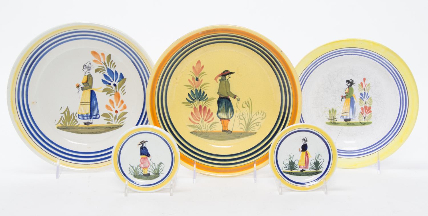 A Collection of Quimper Pottery Articles Largest bowl diameter 9 3/8 inches.