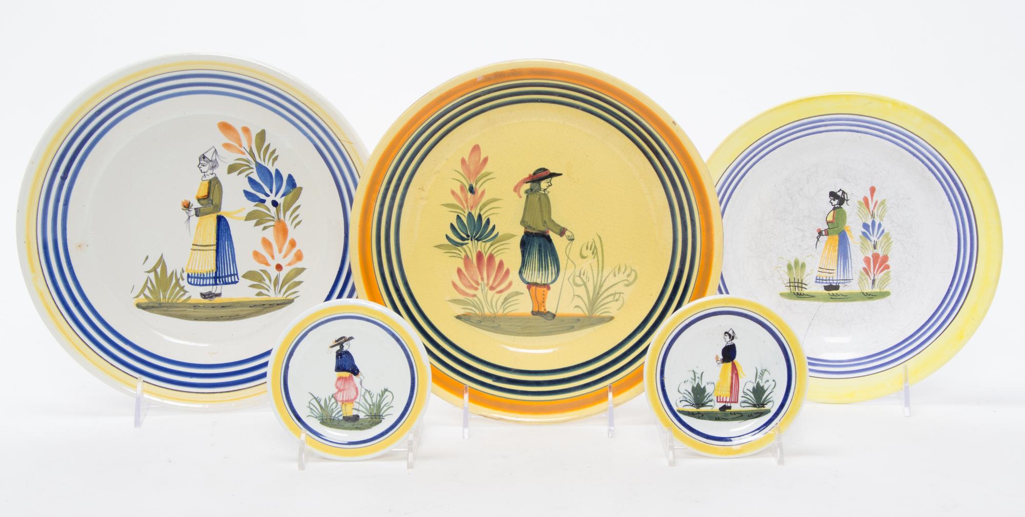 A Collection of Quimper Pottery Articles Largest bowl diameter 9 3/8 inches.