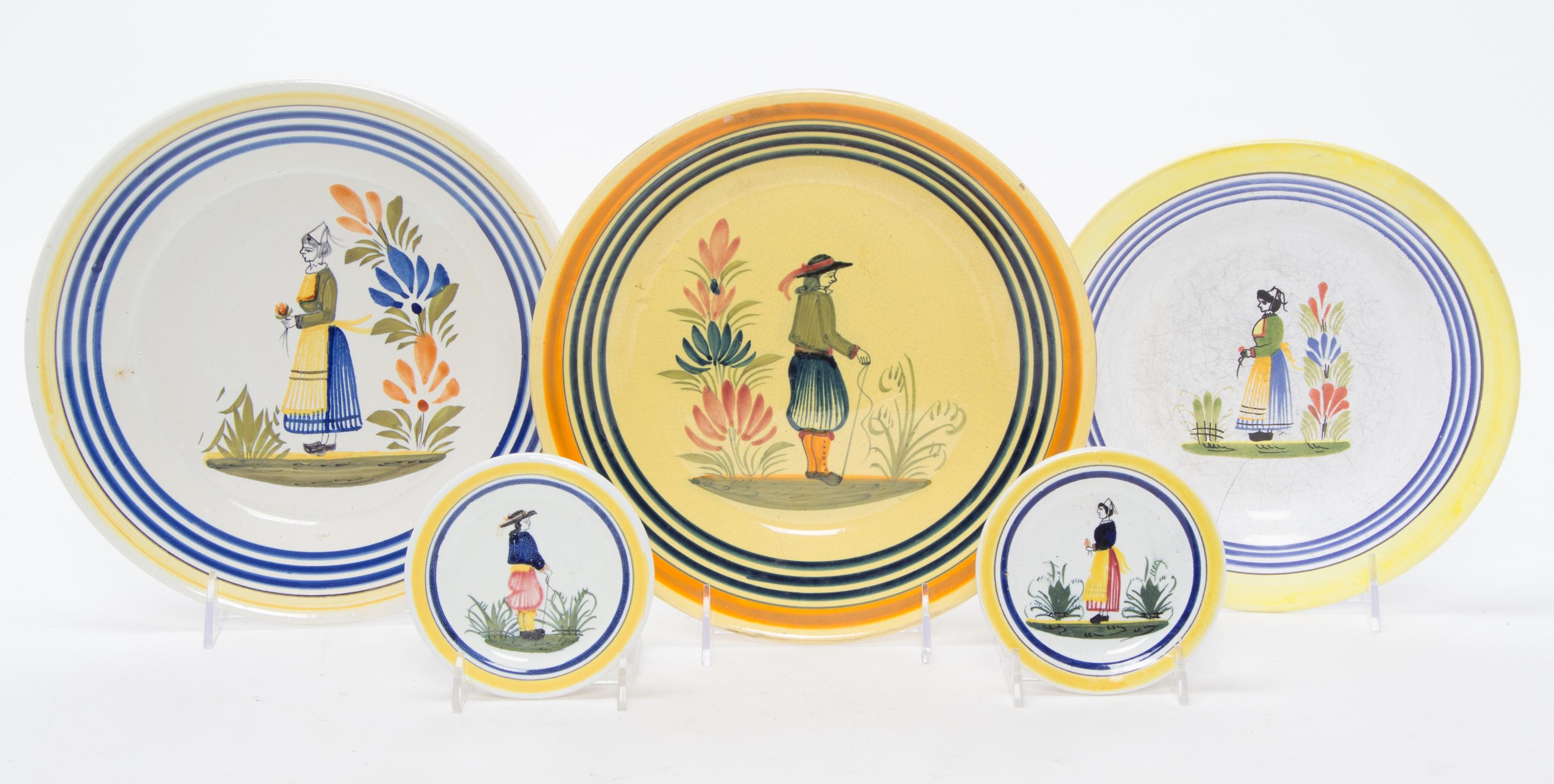 A Collection of Quimper Pottery Articles Largest bowl diameter 9 3/8 inches.