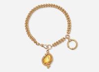 A 14K Yellow Gold Russian Pocket Watch Chain and Locket