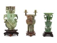Five Chinese Spinach Jade and Hardstone Vessels