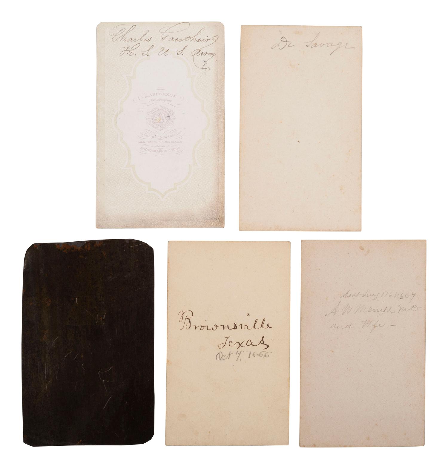 [MILITARIA] -- [TEXAS]. A collection of 14 CDVs, many taken in Brownsville, Texas, including portraits of officers, local residents, and notable locations, including: