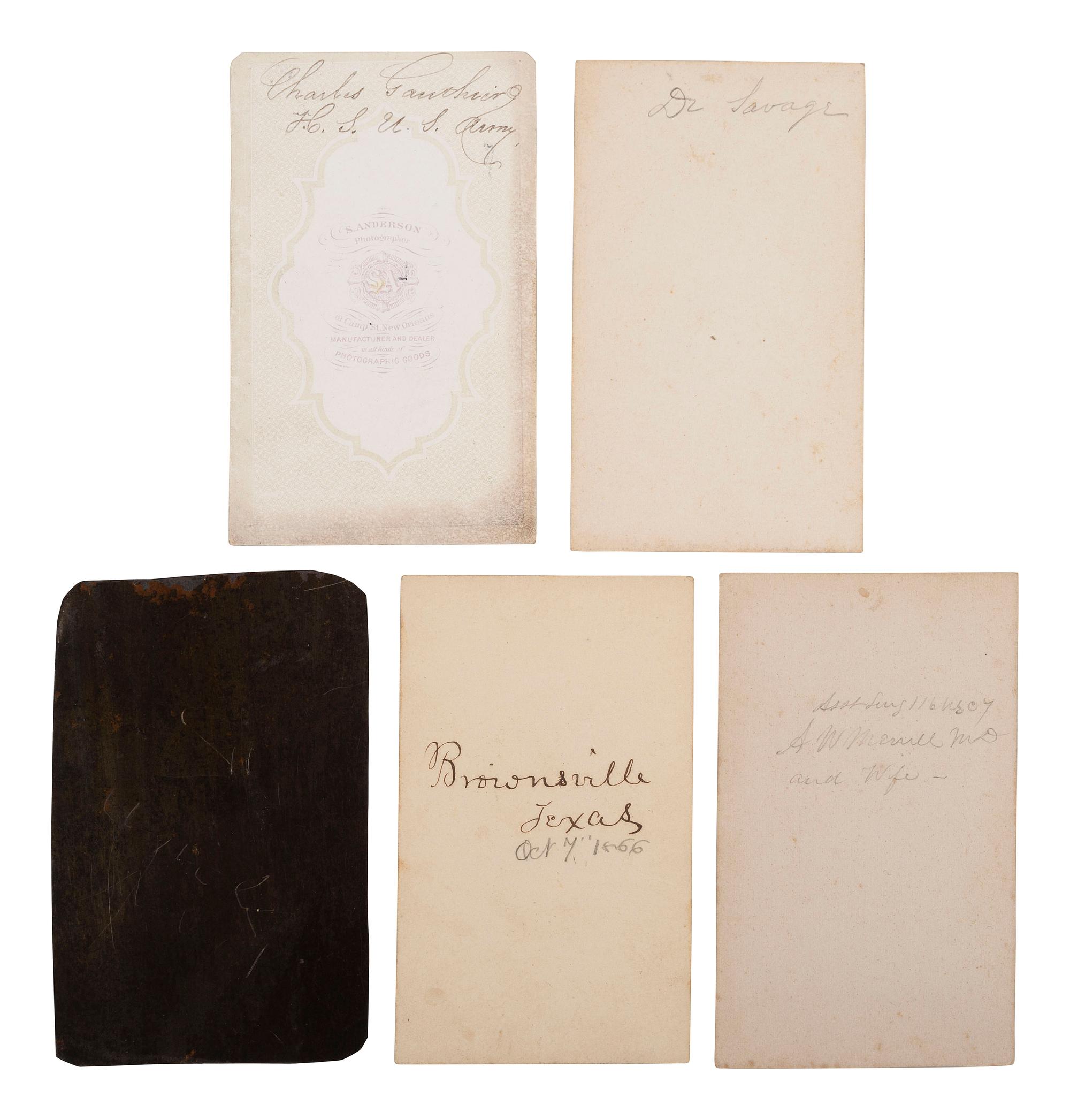 [MILITARIA] -- [TEXAS]. A collection of 14 CDVs, many taken in Brownsville, Texas, including portraits of officers, local residents, and notable locations, including: