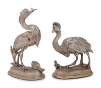 A Pair of Continental Silver-Plate Models of Exotic Birds