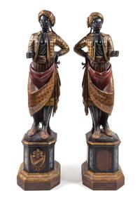 A Pair of Venetian Blackamoor Figures Height 72 inches. — LATE 19TH CENTURY