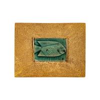 YELLOW GOLD AND FAIENCE FISH BROOCH