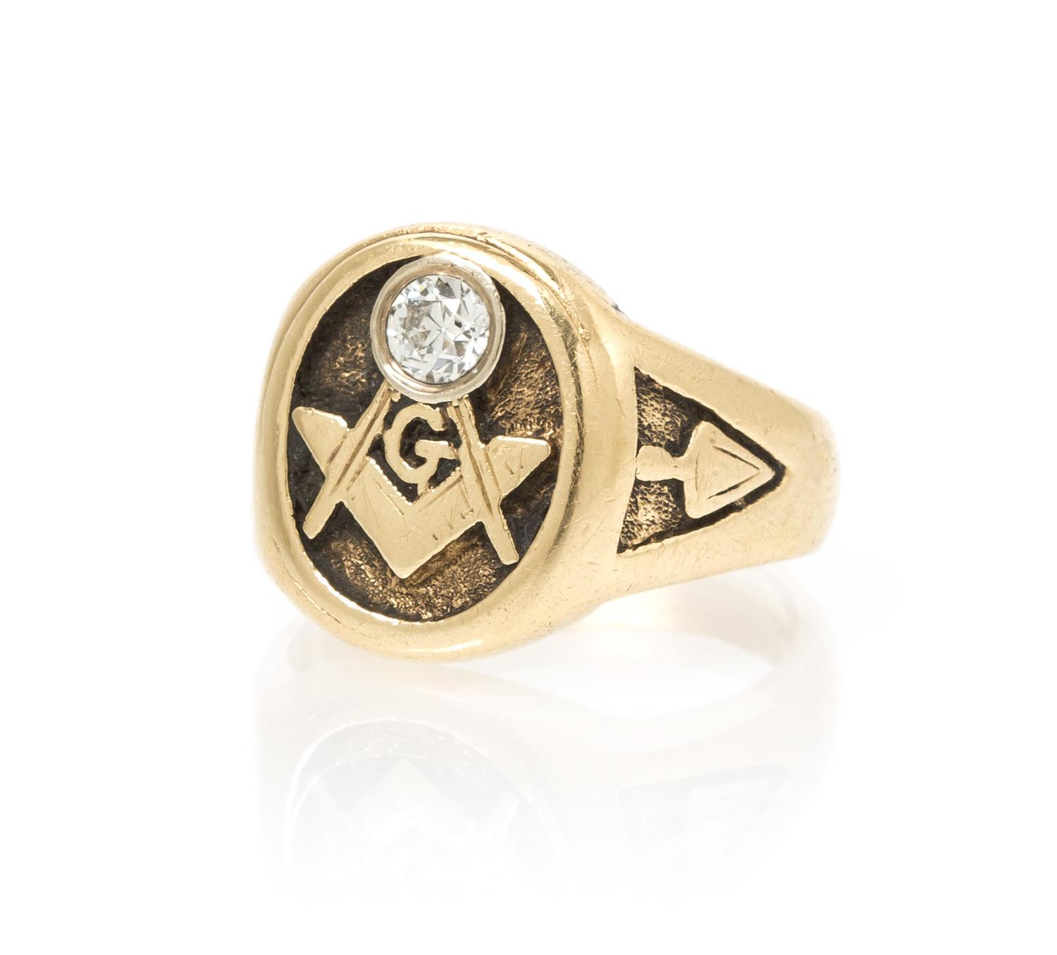 A 14 Karat Yellow Gold and Diamond Masonic Ring, 8.20 dwts.