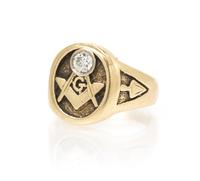 A 14 Karat Yellow Gold and Diamond Masonic Ring, 8.20 dwts.