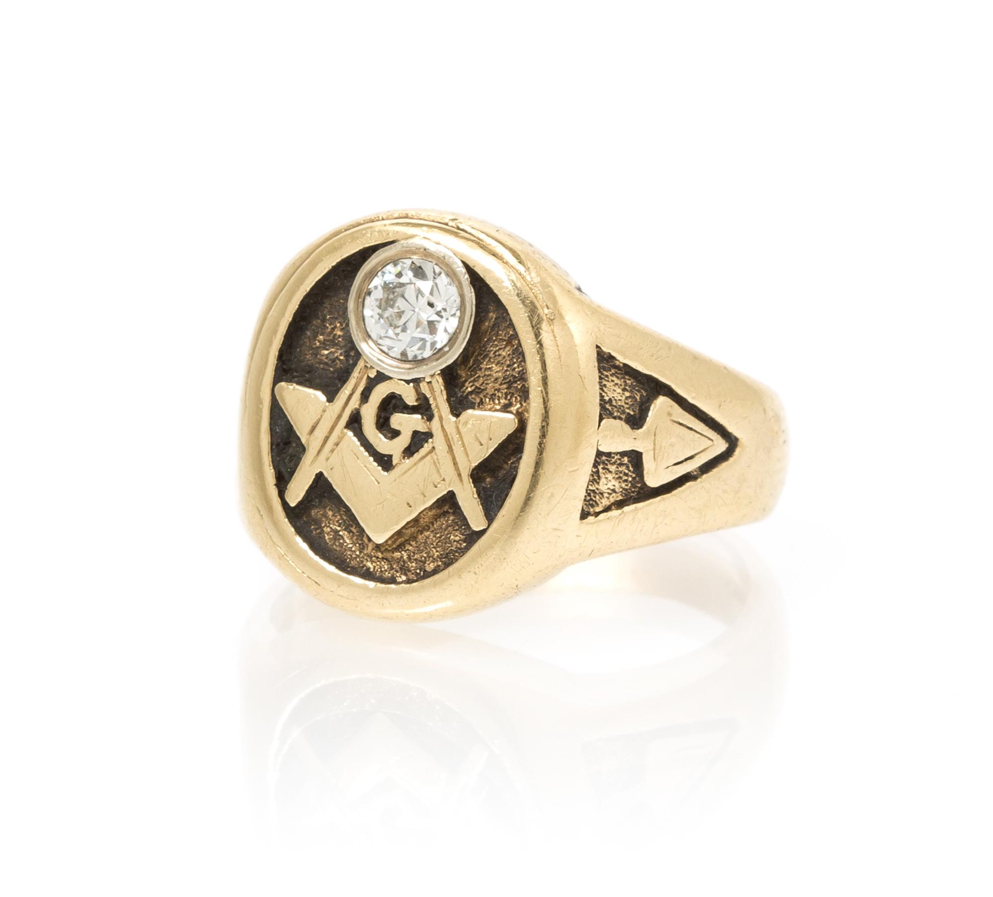 A 14 Karat Yellow Gold and Diamond Masonic Ring, 8.20 dwts.