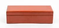 A Red Lacquer Box and Cover Height 3 1/2 x width 13 x depth 4 1/2 inches.