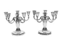 A Pair of Danish Silver Five-Light Candelabra