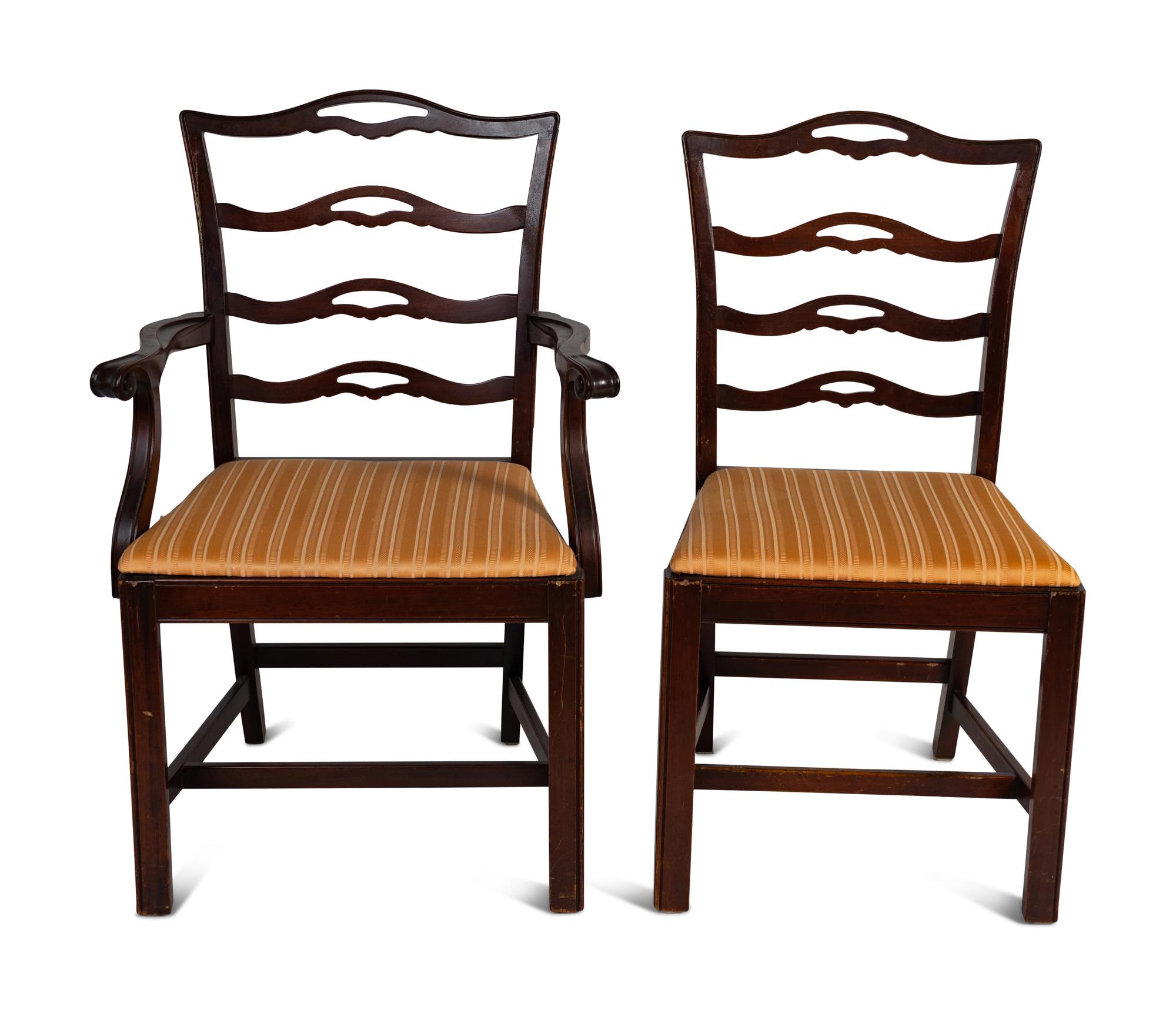 Six George III Style Mahogany Ladder-Back Dining Chairs