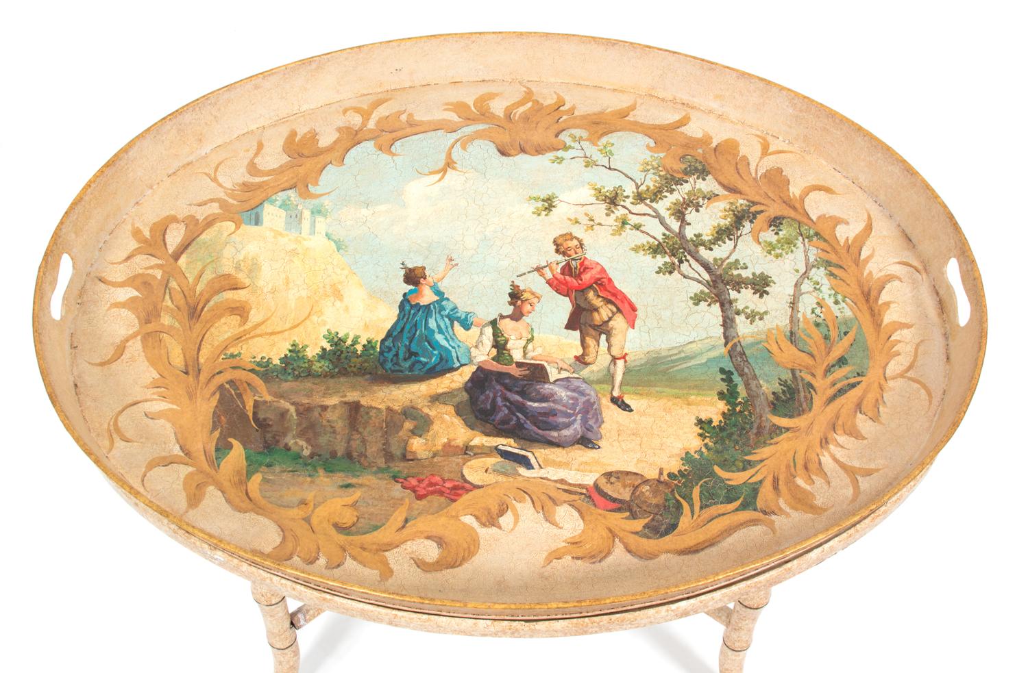 A Regency Style Painted Tole Tray Top Table — 20TH CENTURY