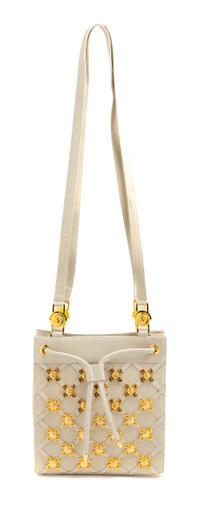 Gianni Versace Couture Beige Handbag with Goldtone Medallions, 1990s