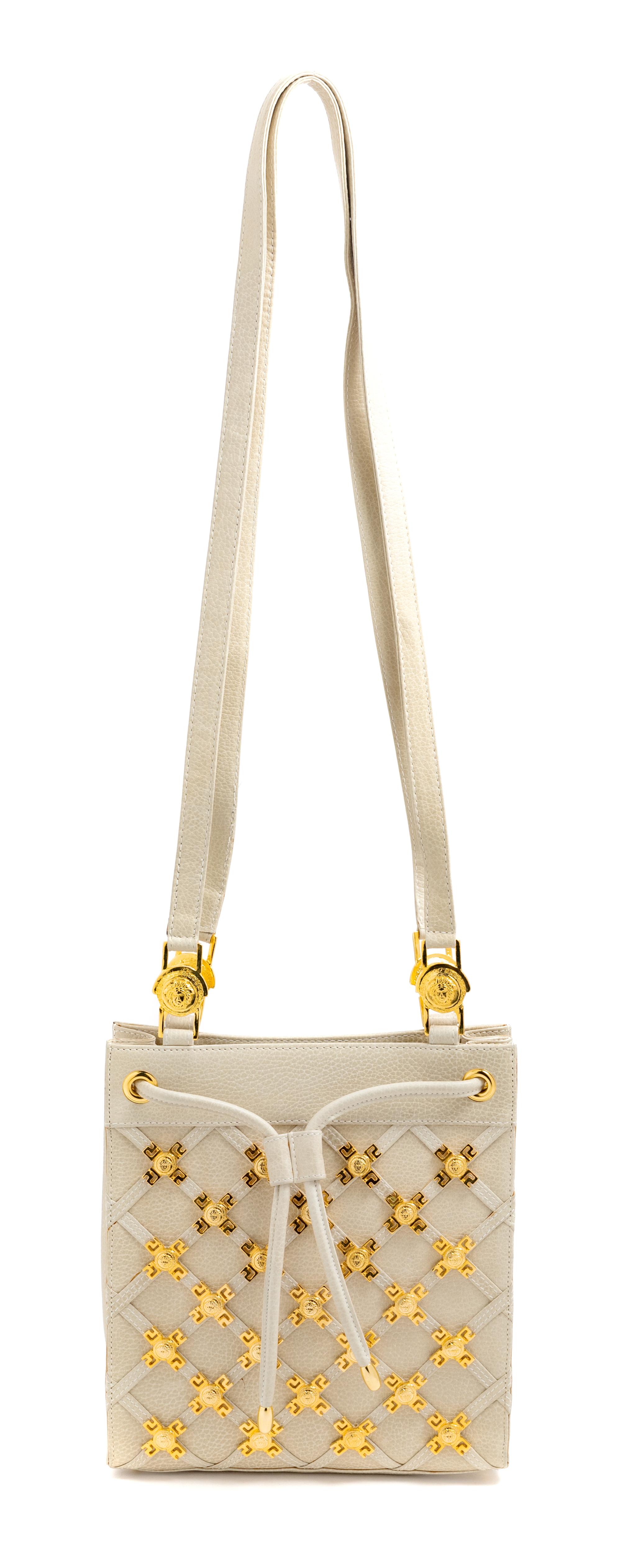 Gianni Versace Couture Beige Handbag with Goldtone Medallions, 1990s